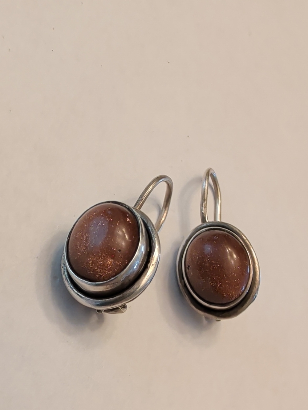 Vintage Brown Goldstone Sterling Silver Drop Earrings